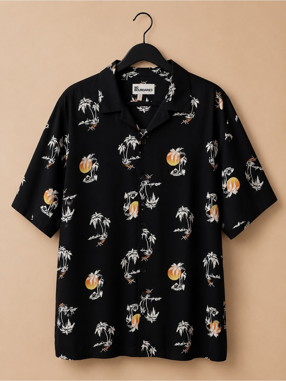 Men’s Boundaries Black Tropical Print Camp Shirt